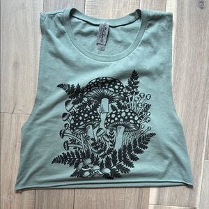 Mad Love Green Sleeveless Crop Muscle Tee